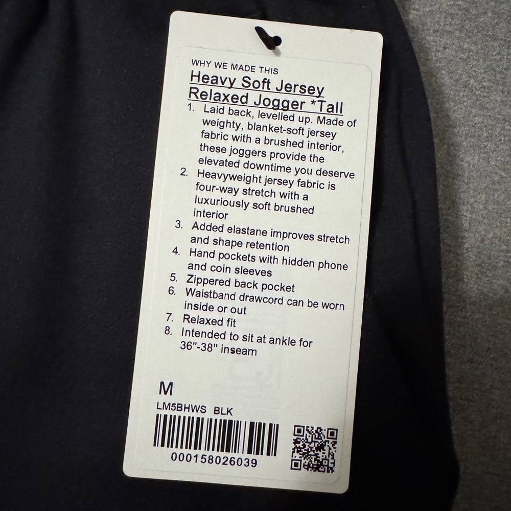 NWT Lululemon Heavyweight Soft Jersey Relaxed Jogger Pants Tall Size M - Picture 6 of 6